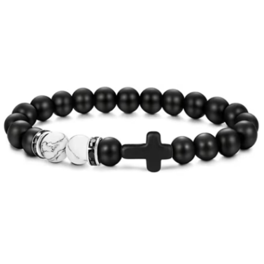 Cross Bracelet,Onyx Bracelet,Cross Onyx Stone Bracelet